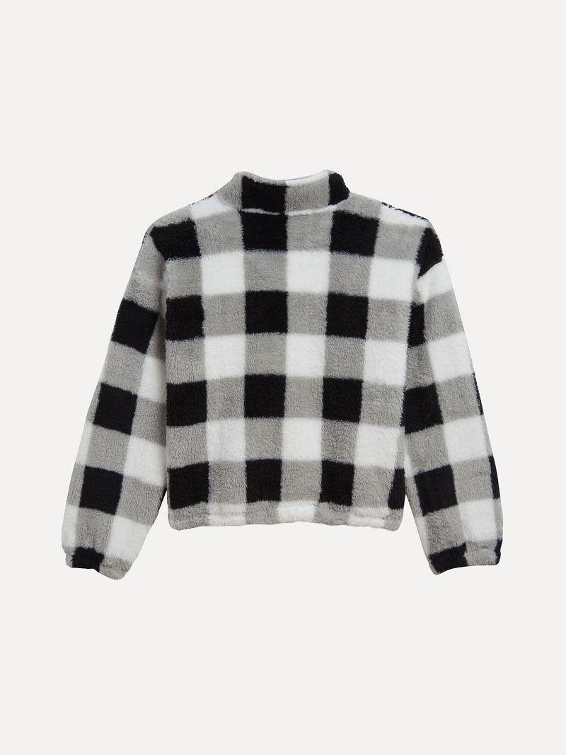 Lány Tommy Hilfiger Big Check Popover Fleece Pulóverek Fehér Fekete | HU 1873EBC